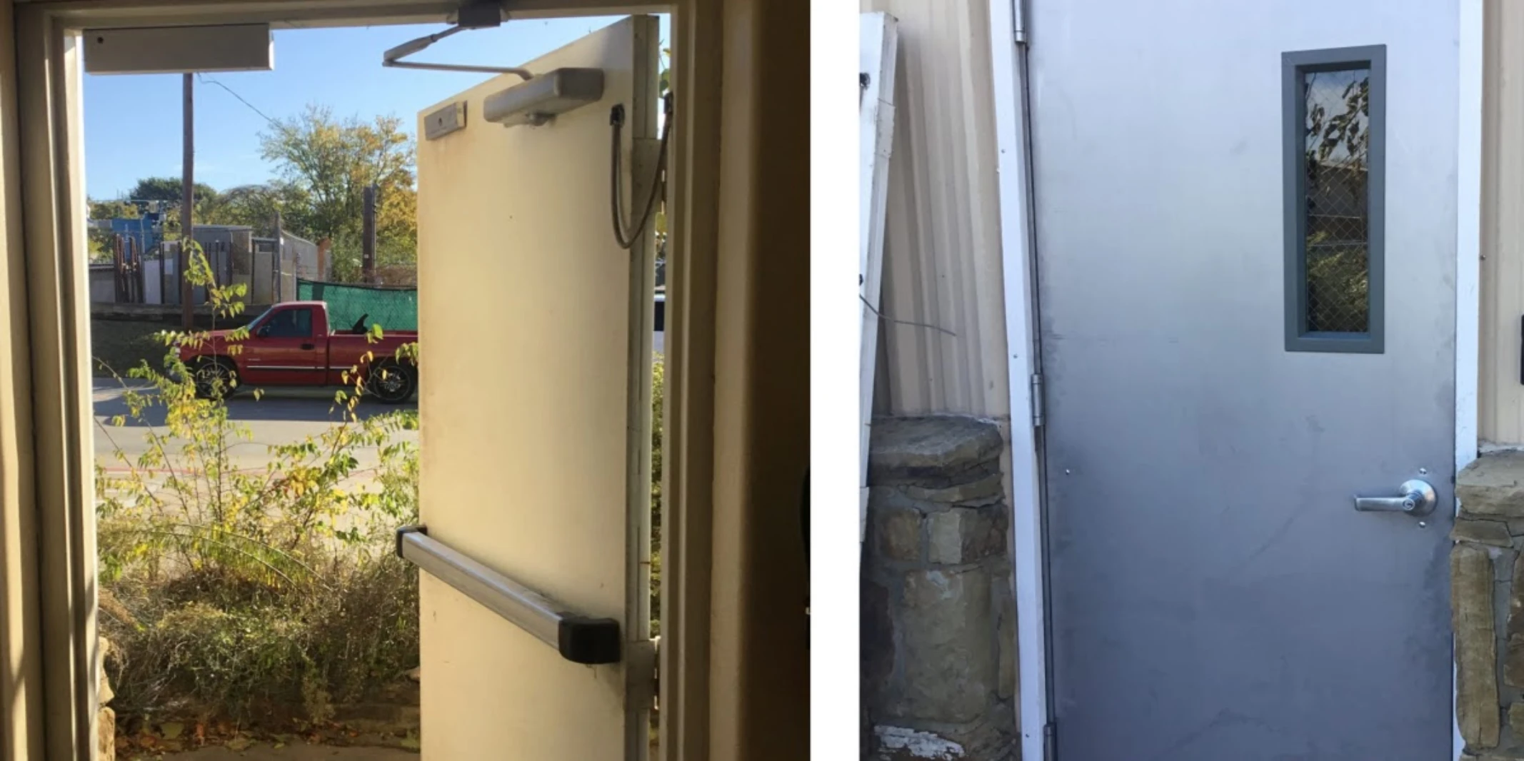 Before and After of exterior door replacement for commercial building