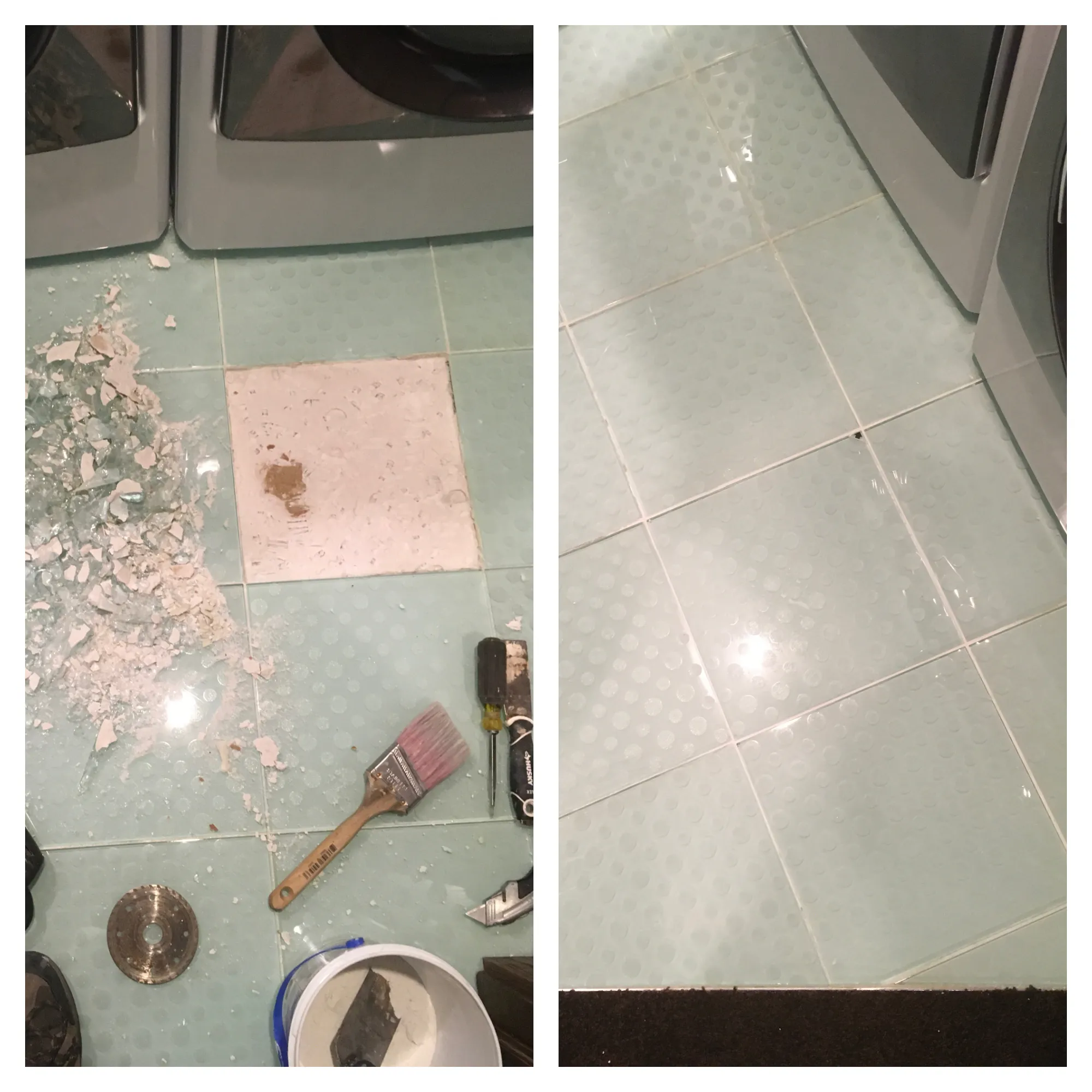 Floor tile being installed by Mr. Handyman of Wheaton-Hinsdale.