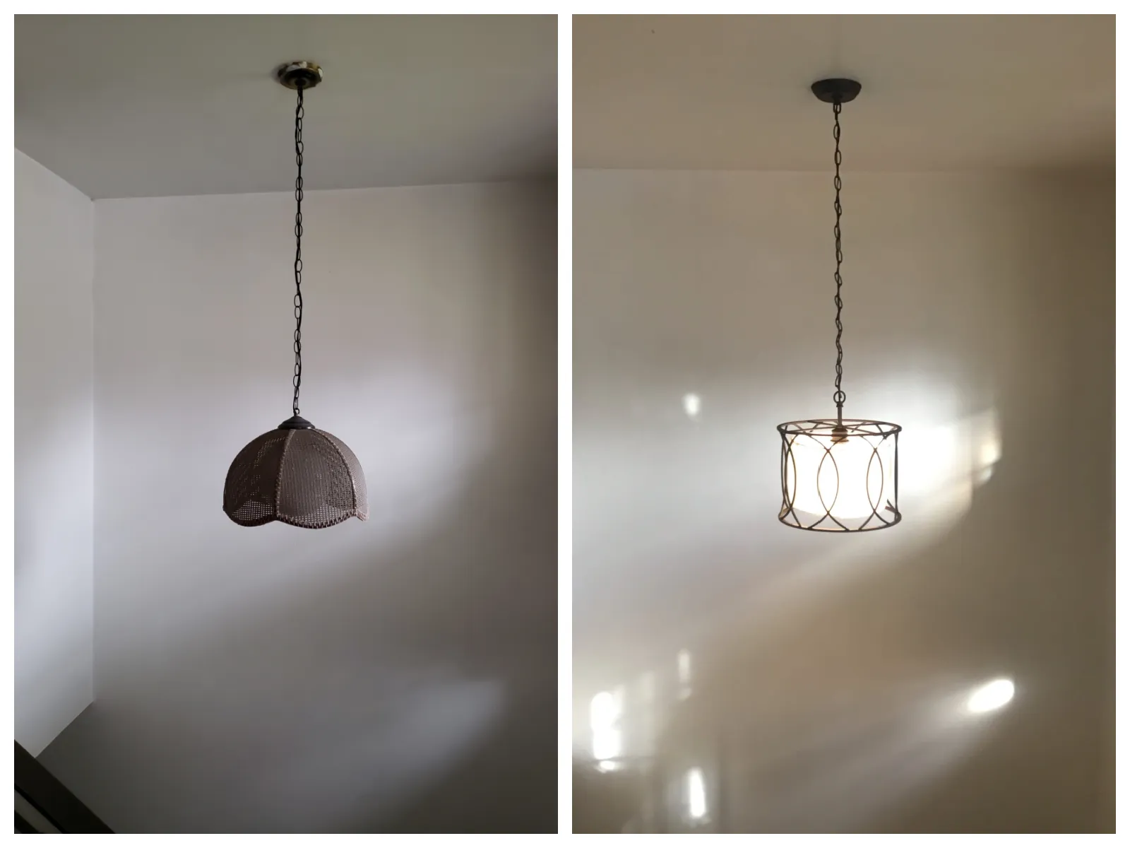 Before and after photo showcasing light fixture replacement performed by Mr. Handyman of Wheaton-Hinsdale.