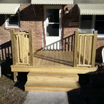 The porch of a home after it has been built and installed by Mr. Handyman.