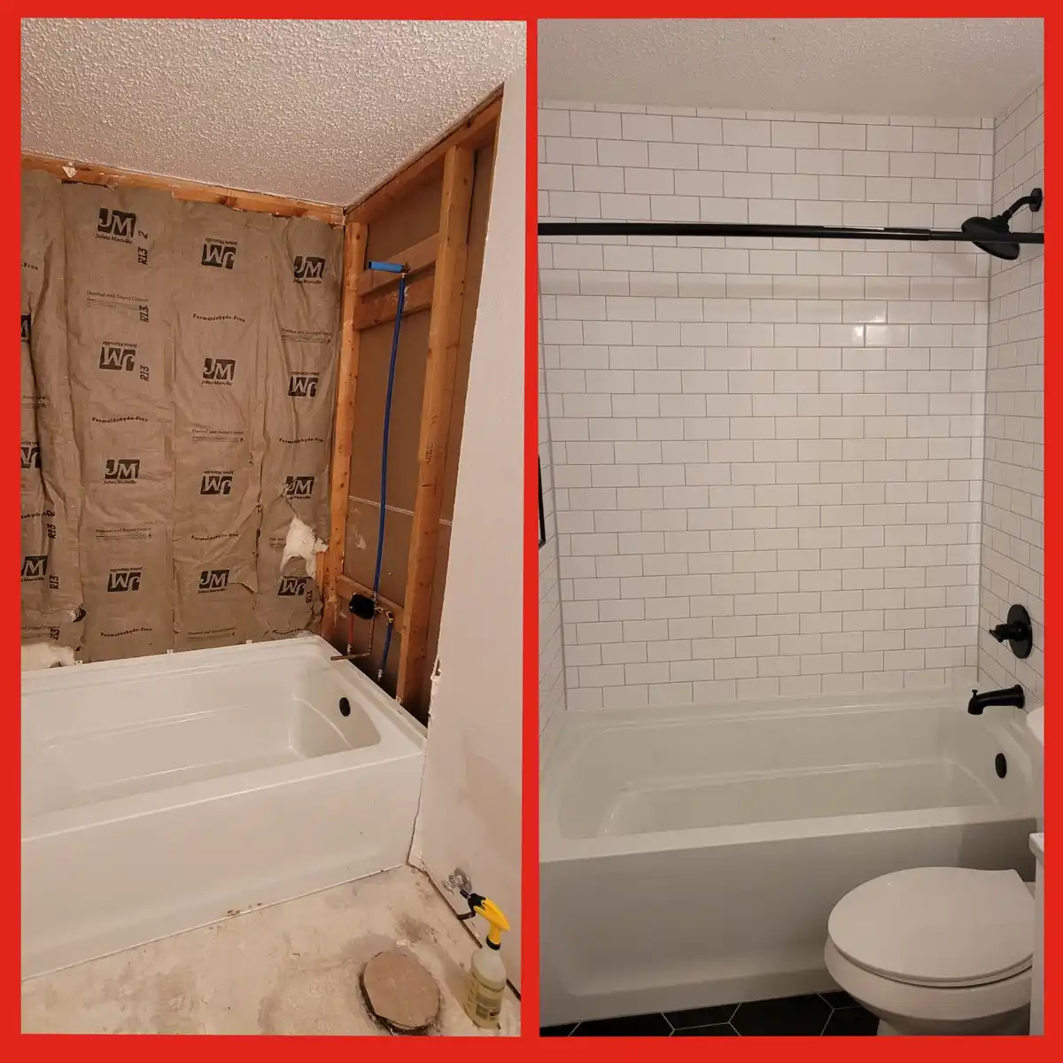 Before and after photos showing bathroom remodel performed by Mr. Handyman in South Fort Worth home
