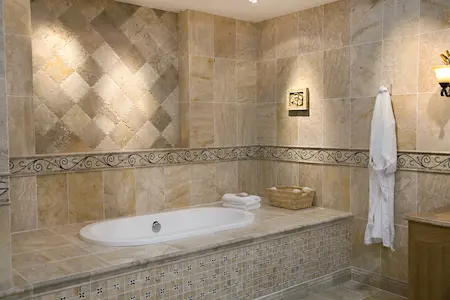tile bathtub in a bathroom