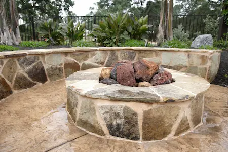 fire pit in a back yard