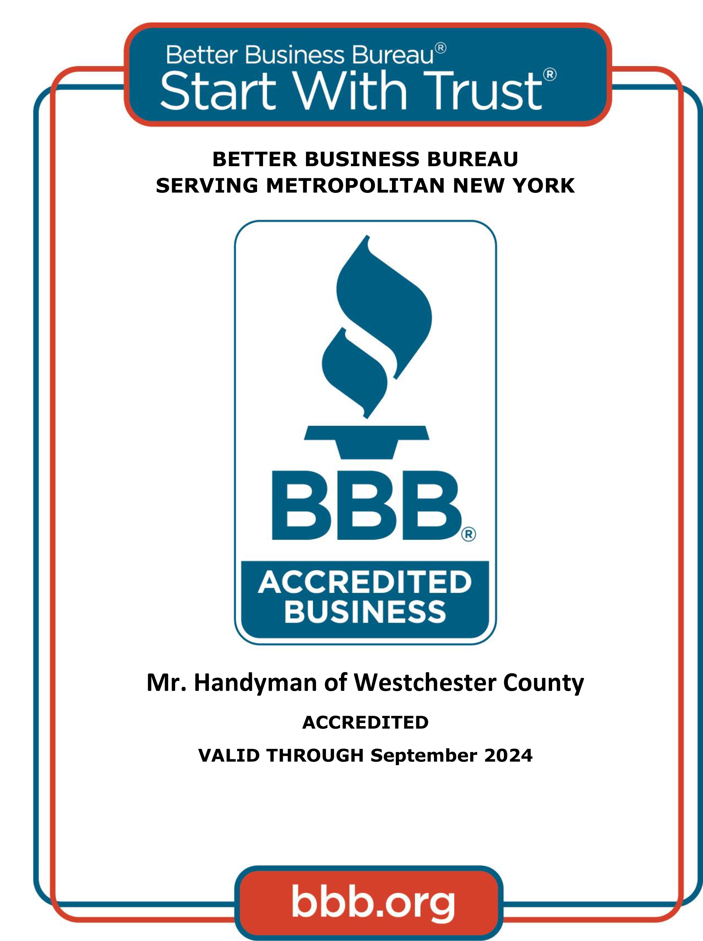 Better Business Bureau Accreditation.