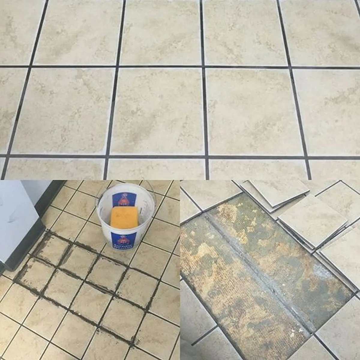 Before and after photos showcasing a tile repair project performed by Mr. Handyman.