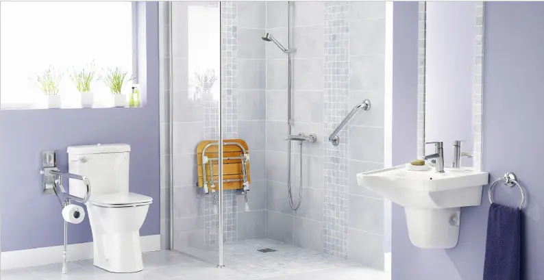Bathroom with safety and mobility modifications.