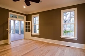 Great room painted in dark brown.