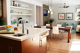 Kitchen with attached dining space.