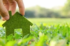 Cut-out of home on grass.