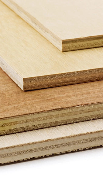 Close up of several sheets of plywood.