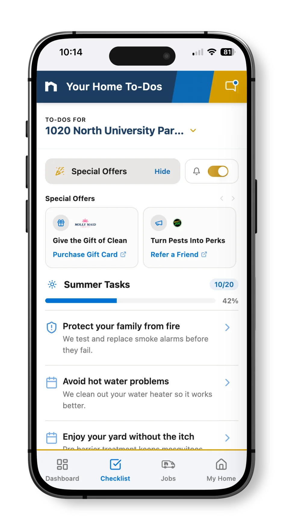 Neighborly App to-dos and coupons displayed on smartphone screen.