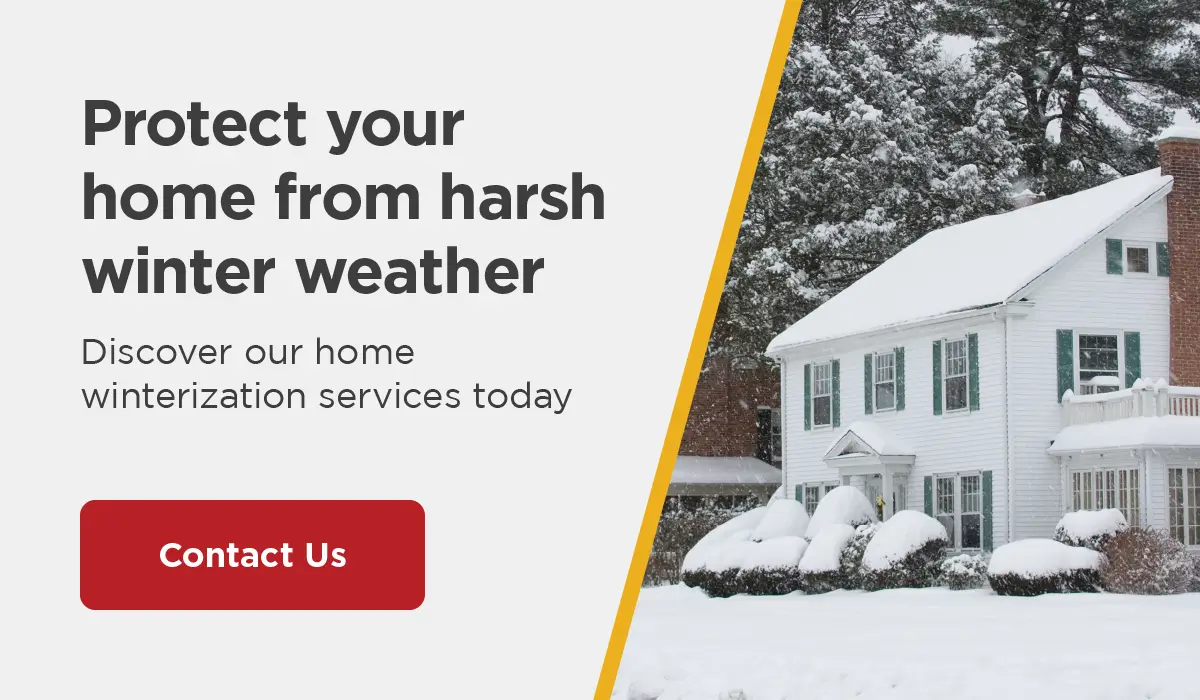 Protect your home from harsh winter weather image with snow covered home.