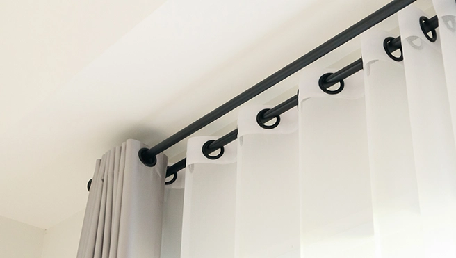 A picture of newly installed curtains.