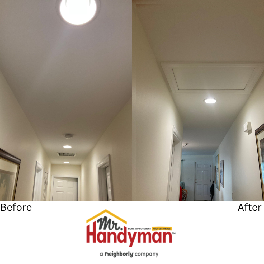 Attic access installed in hallway.