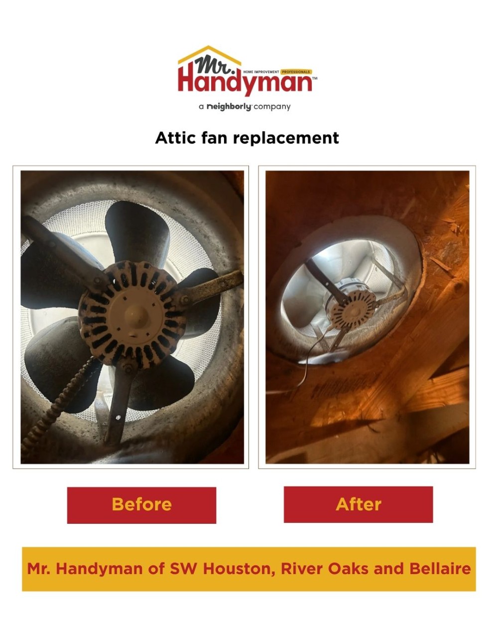 handyman near me, attic fan replacement, home improvement, River Oaks TX, West University TX, Bellaire TX