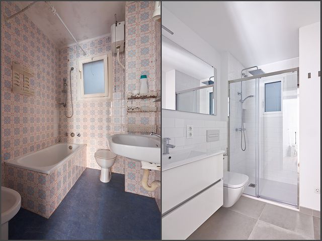 Before and after bathroom remodel.