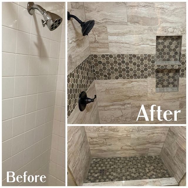 Before and after of shower.