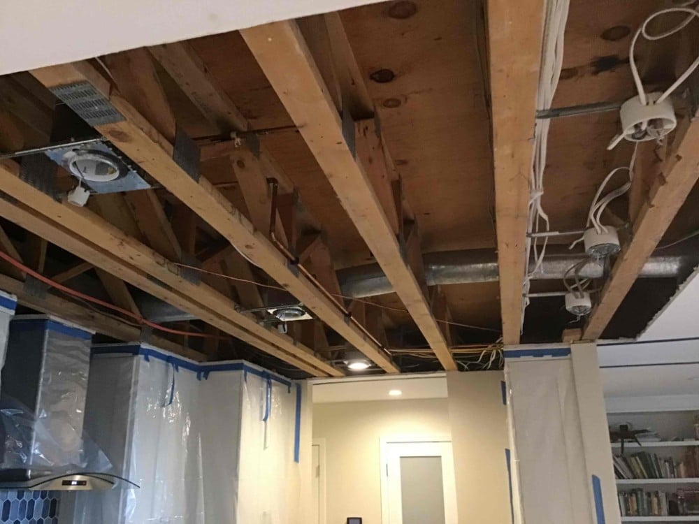 Kitchen ceiling drywall before