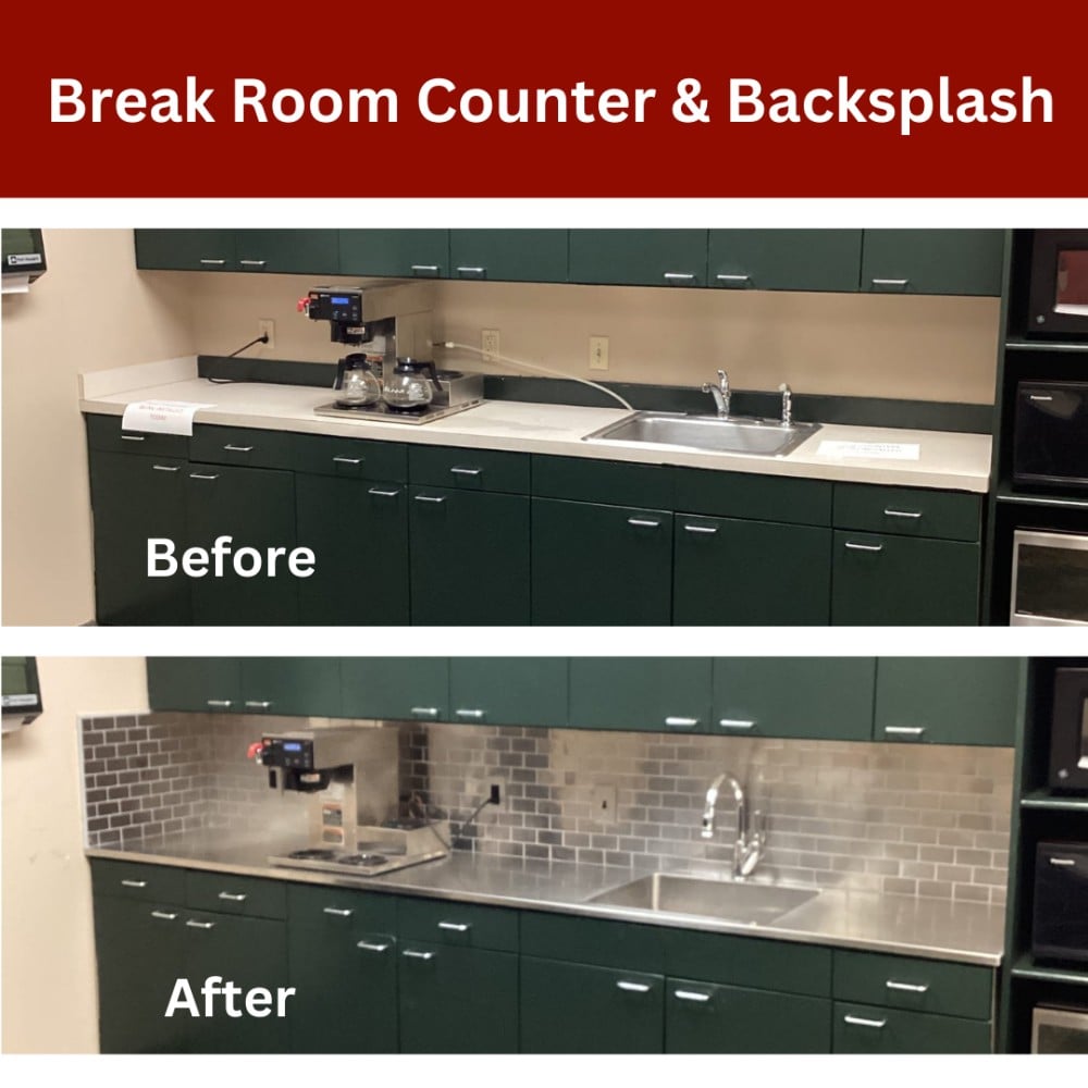 Breakroom countertop and backsplash installation
