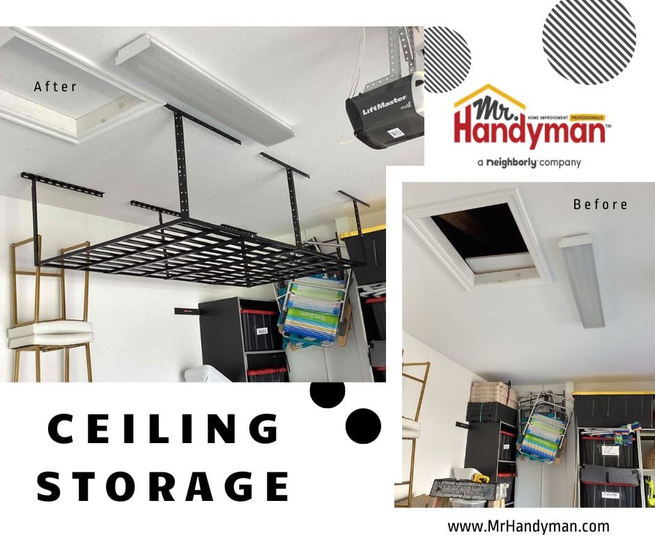 Ceiling storage racks installed.