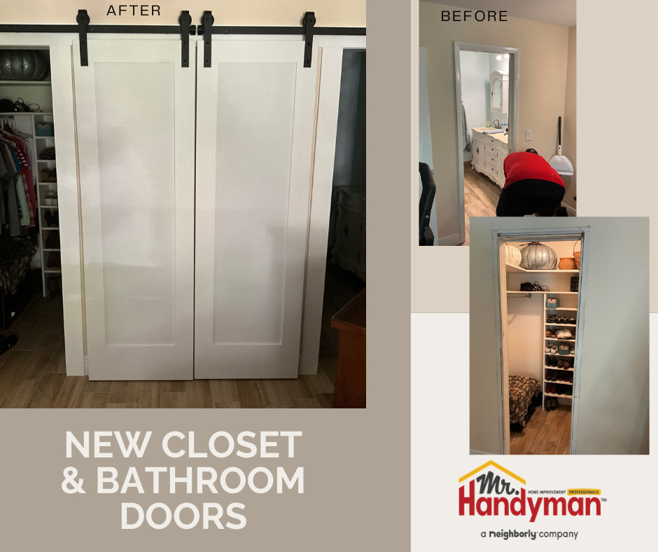 Closet and bathroom barn door installation.
