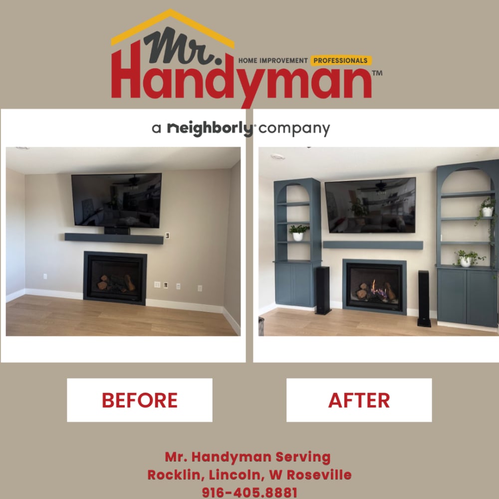 Concealing the surround sound system in style, these custom-built units feature custom arches and seamlessly integrate new lighting, while discreetly eliminating builder installed cover plates around the fireplace