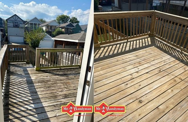 Before and after deck power washing