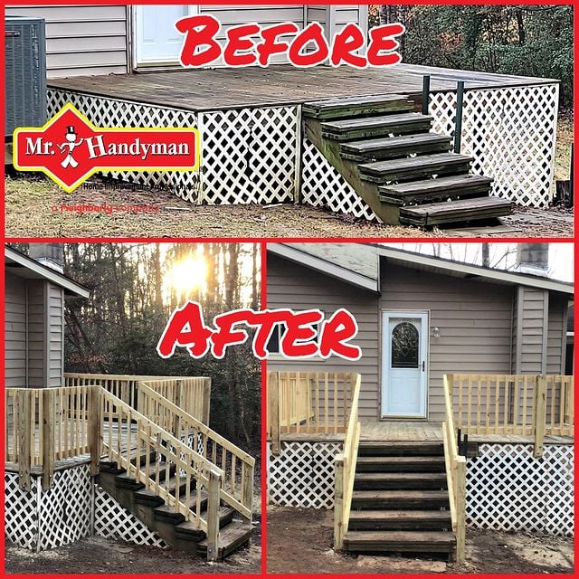 before and after of new Deck railings and stair railings