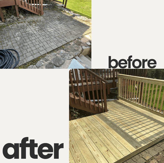 Deck with railing to protect from retaining wall