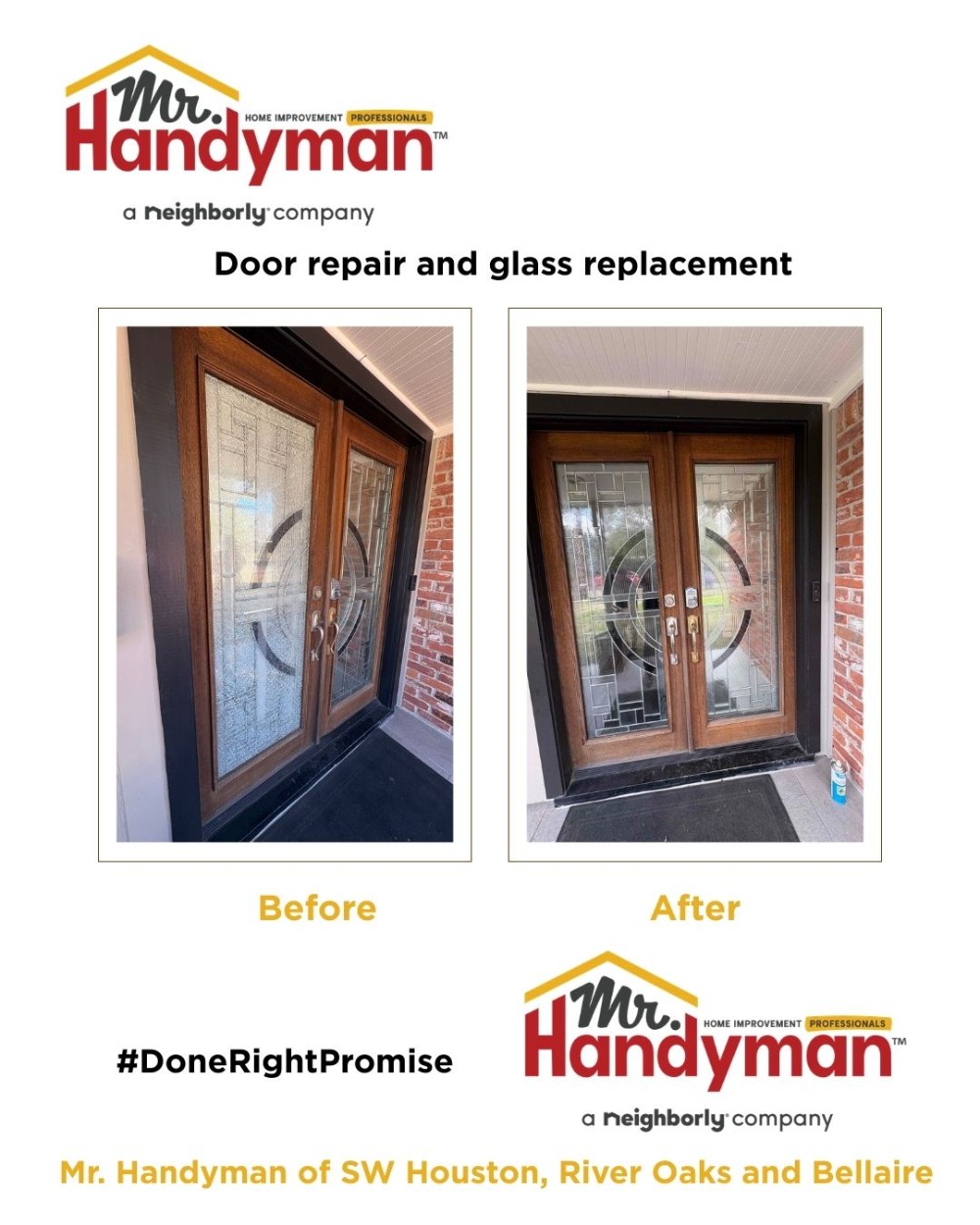 broken glass, glass door, door, repair, river oaks, bellaire, mr handyman, handyman near me