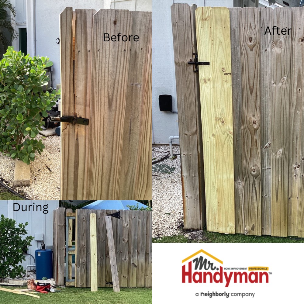 Installed new gate latch and replaced broken panel