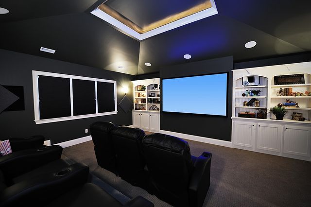 Media room with large tv.