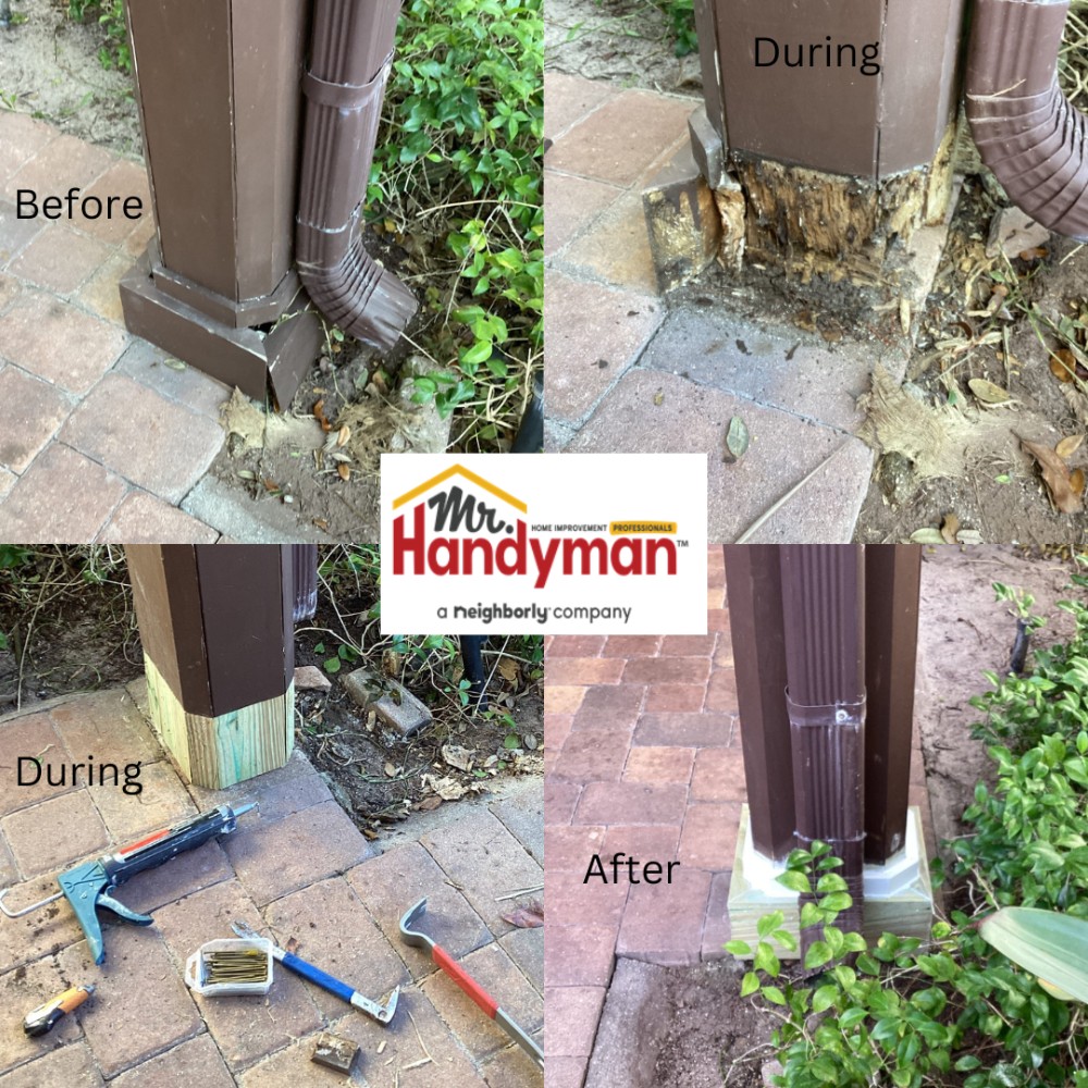 Patio post wood rot repair.