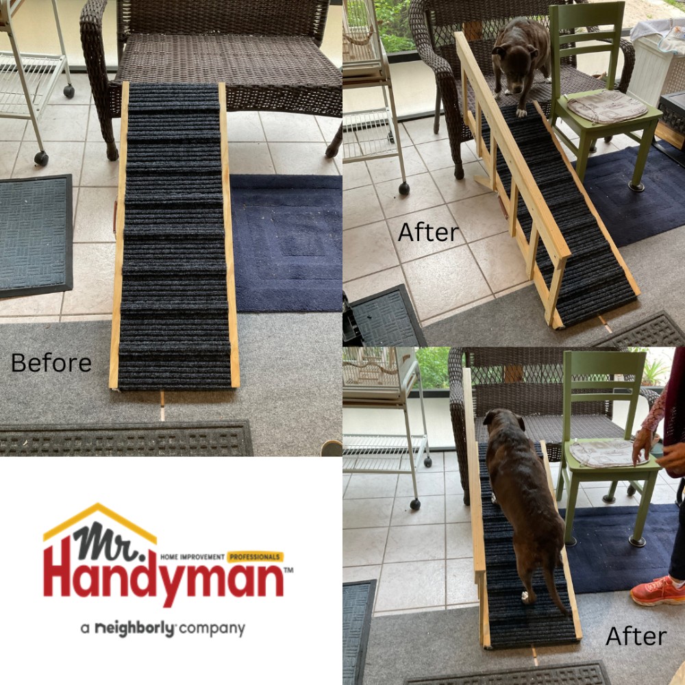 Railing added to dog ramp.