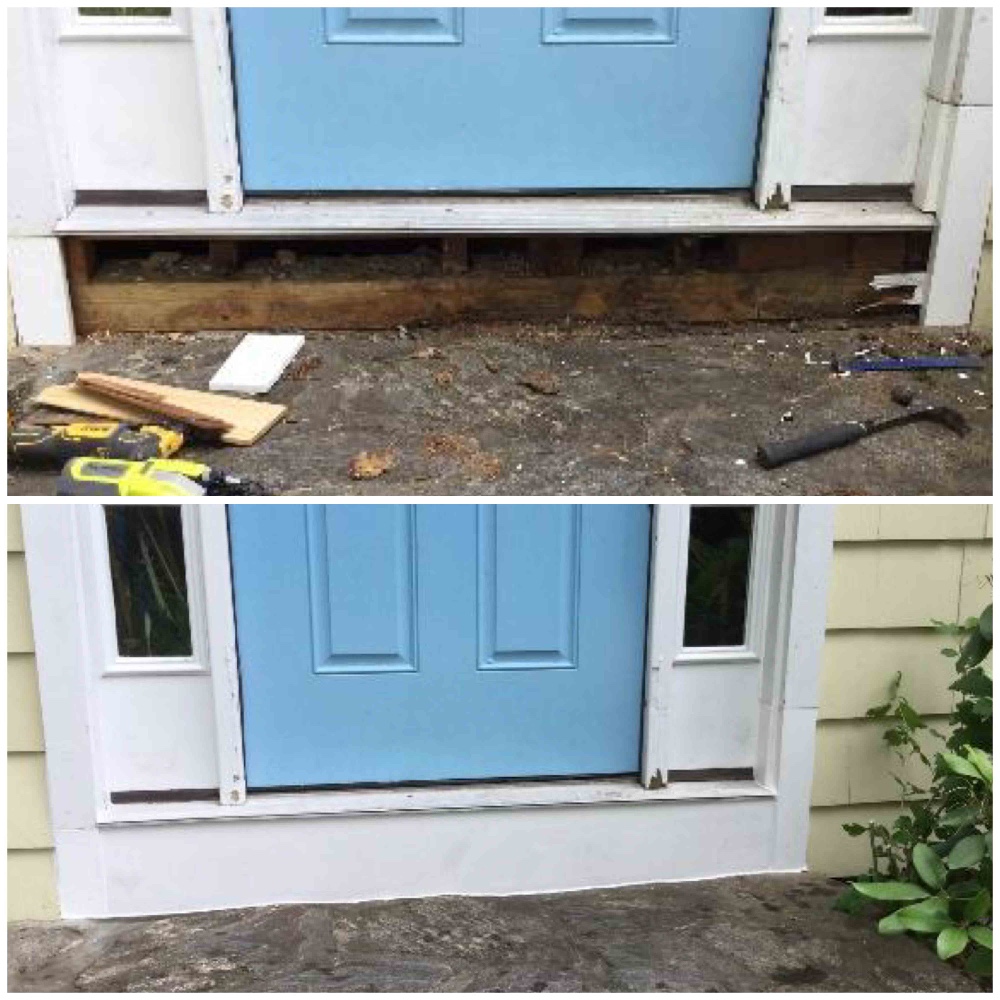 Repair wood rot at front door in Darien