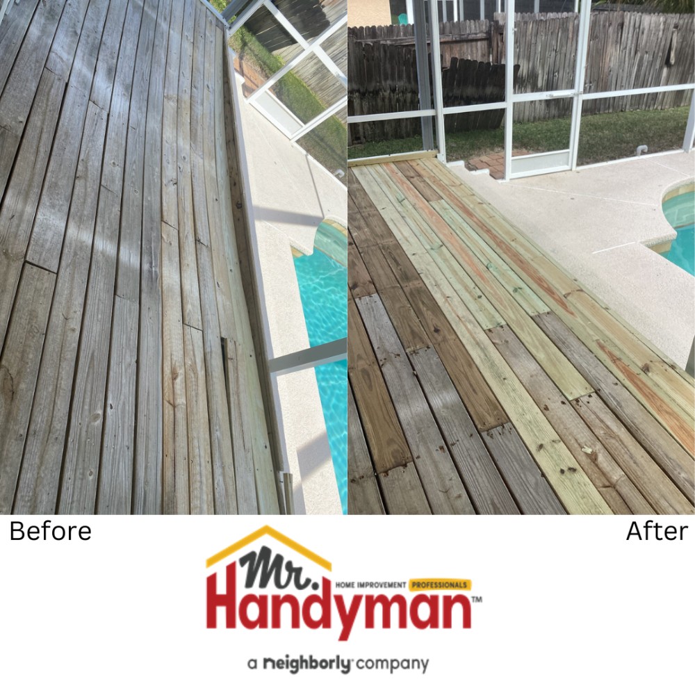 Section of this pool wooden deck was replaced.