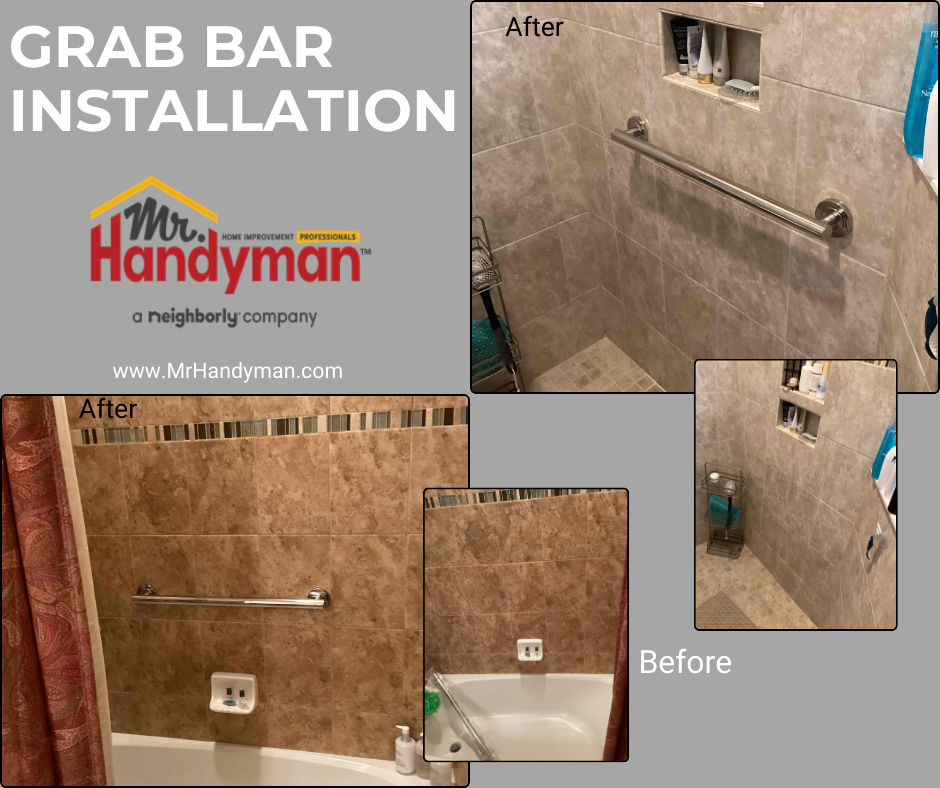 Shower grab bar installation.
