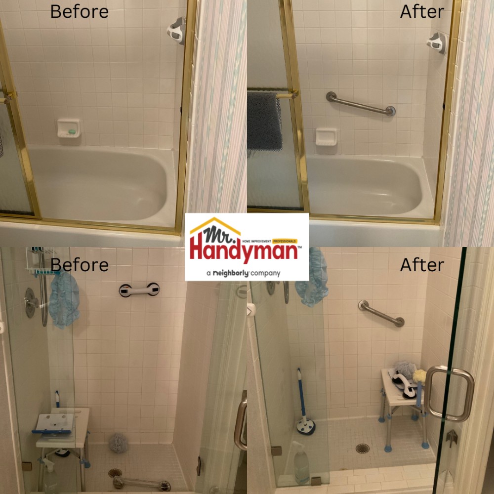 Shower grab bar installation.