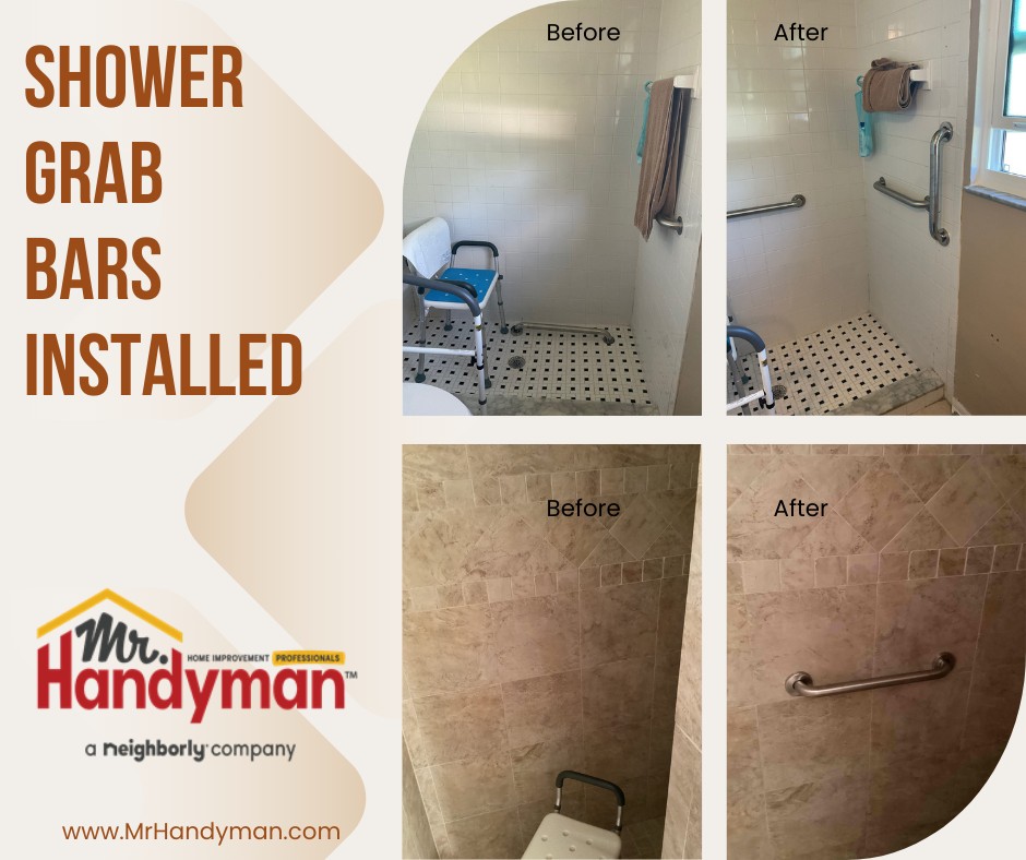 Shower grab bar installation.