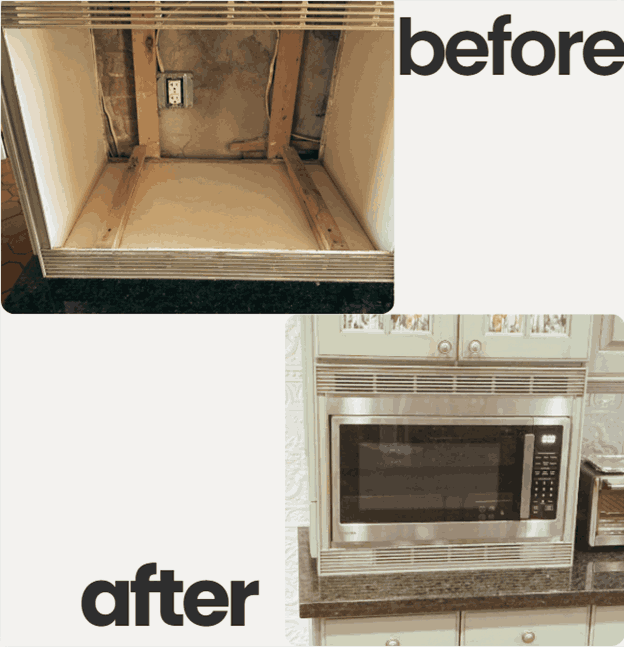 Custom built stainless steel microwave kit install