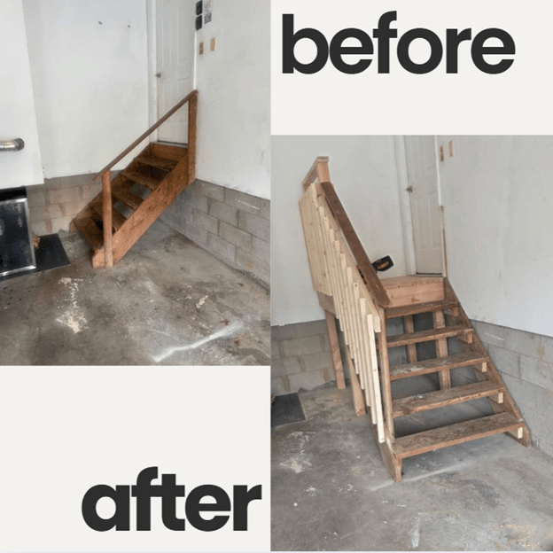 Rotated the garage steps into the house and added a platform to the top of the steps to make access to the house easier