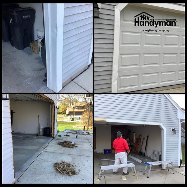 Vefore, during, and after a reframed damaged garage and removed dry rot