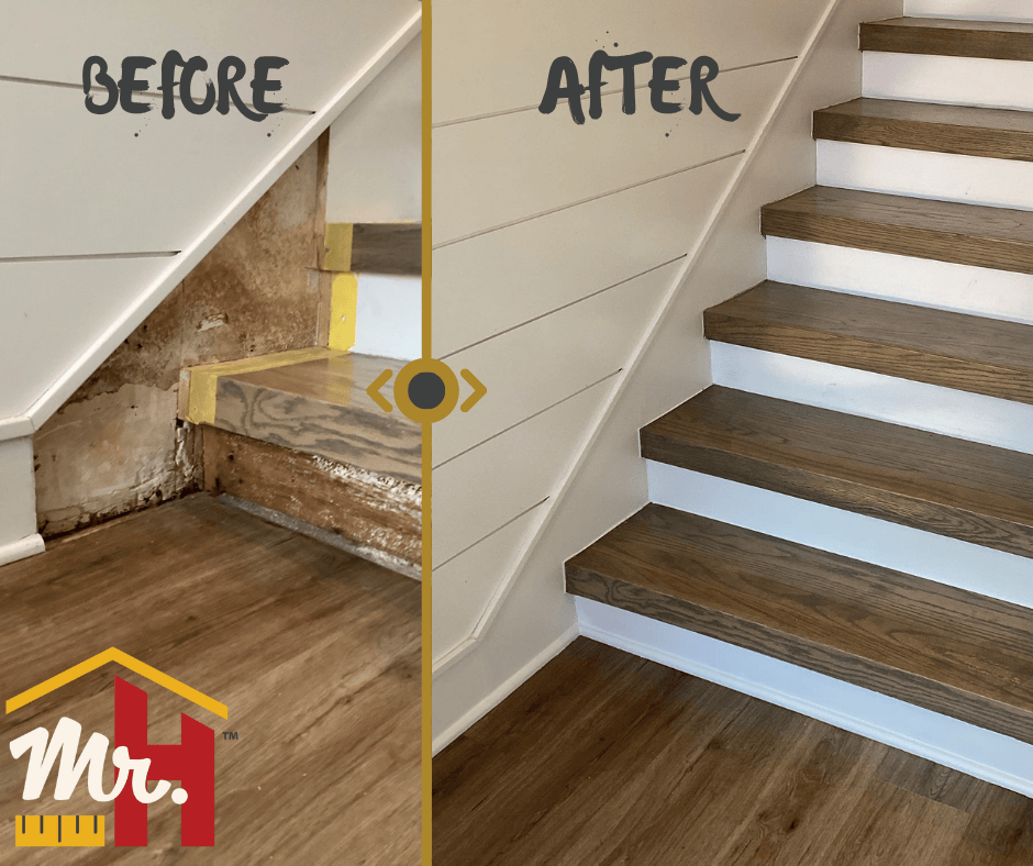 Water Damage Wall and Stair Repair