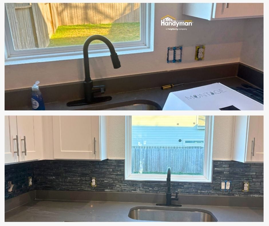backsplash installation, kitchen renovation, mr. handyman, handyman work