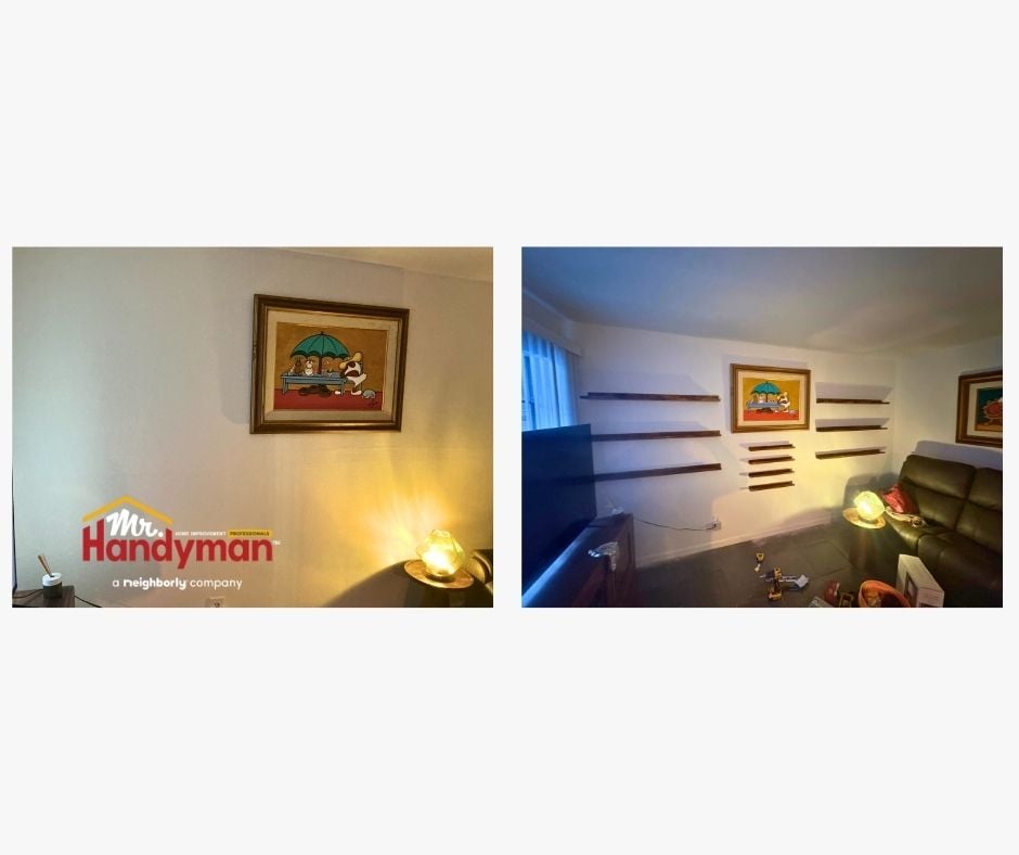 home decoration, shelf installation, floating shelves, handyman services