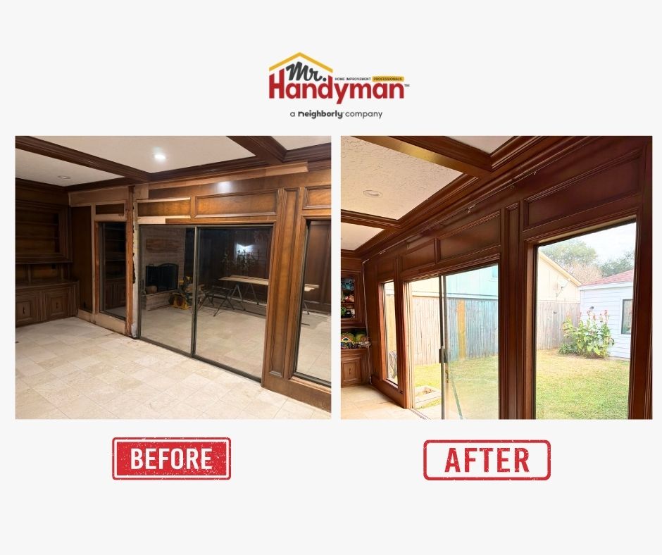 sliding doors, mr handyman, handyman near me, trim repairs, window sills repairs
