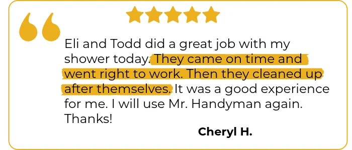 Review from a customer who is happy with our bathroom remodeling service.