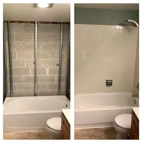 Before and after of bathroom remodeling in Bartlett, IL by the team at Mr. Handyman.