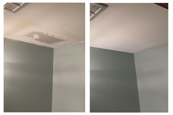 Before and after of drywall repair in Carol Stream, IL by the team at Mr. Handyman.