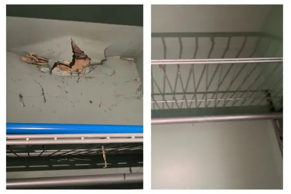 Before and after of Mr. Handyman’s ceiling drywall repair Schaumburg, IL.